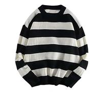 Men Oversized Striped Color Block Long Sleeve Crew Neck Sweatshirt Casual Loose Pullover Y2K Top Knitted Sweater Ribbed Jumper Knitted Basic Pullover Jumper Casual Pullover Patchwork Tops