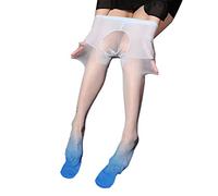 Men Pantyhose High Glossy Elastic Nylon Sheer Stockings Tights Gradient Socks Candy Colored Pantyhose Seamless Tights Women (Blue, One Size)
