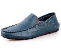 Men Penny Loafers Leather Casual Flats Slip On Moccasins Outdoors Comfortable Walking Trainers Shoes Blue 10 UK