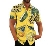 Men Pineapple Print Shirt UK Sale Clearance Short Sleeve Shirts Man Button Down Tops Novelty Fruit Printed Shirt Casual Funny Pattern Blouse Lapel Top Summer Holiday T-Shirts Plus Size Basic Tees