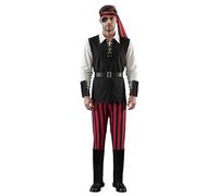 Men Pirate Costume Adult Halloween Pirate Costumes Bandana Eye Patch Tops Pants and Belt 5 Pcs Set for Cosplay Party (A-Black, XL)
