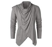 Men Pirate Medieval Shirts Long Sleeve Crew Neck Casual Vintage Cowl Neck T-Shirt Irregular Hem Gothic Punk Tops Blouse Dark Gray