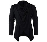 Men Pirate Medieval Shirts Long Sleeve Crew Neck Casual Vintage Cowl Neck T-Shirt Irregular Hem Gothic Punk Tops Blouse Black