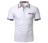 Men Plaid Collar Polo T-Shirt - Short-Sleeve Print Polo Shirts Plain Polo Shirt Simple Golf Polo Shirts Business White T Shirts Lapel Set-in Neck T-Shirt Summer Short Sleeve Casual Polo Shirts