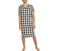 Men Plaid Flannel Nightshirt Pajamas Comfy Big&Tall V Neck Short Sleeve Nightgown Loose Pajama Sleep Shirt Dress Shirt (Black,XL)