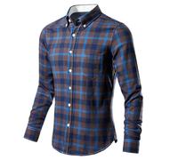 Men Plaid Shirts | Business Work Gingham Shirts | Turn Down Collar Long-Sleeved Shirts | Checked Button Down Shirts with Pockets Classic Fit Chequered Shirt for Men Slim Fit Formal Shirt Blue