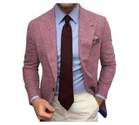 Men Plaid Single Blazer Mens Tweed Blazer Jacket Dusty Pink Formal Jackets Coat Wool Blend Suit Blazers Long Sleeve Sport Coats Casual Business Suit Jackets Tailored Tartan Smart Jacket Blazers