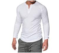 Men Plain Sports T Shirt Lightweight Long-Sleeved T-Shirt Slim Fit Casual Crewneck Undershirt Super Soft T Shirt Long-Sleeved Henley Shirt Comfortable Running Shirts Breathable Summer Shirt White