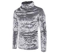 Men Plain Velvet Solid Color Slim Fit Turtleneck Pullover Sweater M Silver