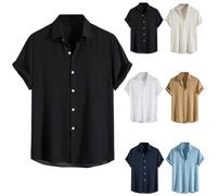 Men Pleated Shirt Button Down Shirts UK Sale Clearance Man Short Sleeve Blouse Lightweight Comfy Shirt Solid Color Dress Shirts Summer Breathable Tees Regular-Fit T-Shirts Business Work Office Shirt