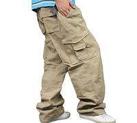 Men Plus Size Cargo Trousers Outdoor Dance Pants Loose Baggy Hip Hop Pocket - beige - 96 cm(Waistline: 96cm/37.8")
