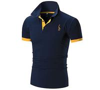 Men Polo Shirt Short Sleeve Breathable Embroidery Men Leisure Shirt Summer Splicing Button Placket Men T-Shirt Stretch Color Contrast Outdoor Sport Golf Men Shirt I-Dark Blue XXL