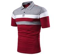 Men Polo Shirt Short Sleeve Three Stripe Color Stitching Tops Comfortable Golf Beach Lapel Polo Shirts Office Blouses (Red, XXXXL)