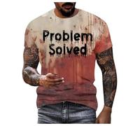 Men Problem Solved Shirt I'm Fine Bloody Shirt I'm Ok It's Not My Blood T-Shirt Bloody Problem Solved t Shirt It's Not My Blood Halloween Printed T-Shirt Funny Shirts Blood Stain Halloween Costume