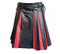 Men PU Faux Leather Scottish Skirt Classic Vintage Gothic Punk Scotland Cargo Pleated Skirts Multi-Color Outdoor Sport Casual Work Utility Kilts
