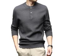 Men Pullover Jumper Solid Henry Collar Warm Basic Jumper Gray2 S