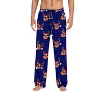 Men Pyjamas Set, Christmas Printed Sleepwear Trend Loose And Comfortable Sports Home Winter Foreign Trade Casual Pants (Blue, XL)