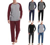 Men Pyjamas Set Long Sleeve - Comfortable Lightweight Homewear With Pockets Pajamas Top Trousers Pj Sets Night Lounge Wear Patchwork Top Elasticated Waist Trousers Men'S Pyjamas Set 2 Pack