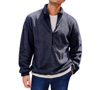 Men Quarter Zip Pullover Fuzzy Sherpa Sweatshirts Winter Fall Fleece 1/4 Zipper Sweater 2025 Casual Long Sleeve Shirt Pullover De Hombre(Navy, XL)
