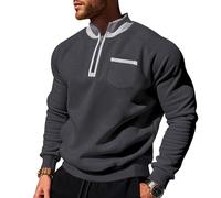Men Quarter Zip Pullover Tops 1/4 Zipper Sweatshirt with Pocket 2025 Sweaters Long Sleeve Henley Polo Shirts Clothing Ropa De Hombre Elegante(Dark Gray, L)