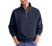 Men Quarter Zip Pullover Tops 1/4 Zipper Sweatshirts Mock Neck Stand Collar Sweaters Casual Fall Long Sleeve Shirts Sweters De Hombre(Navy, XL)