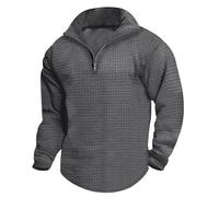 Men Quarter Zip Pullover Tops 1/4 Zipper Waffle Sweaters Solid Color Mock Neck Sweatshirts Casual Long Sleeve Shirts Suéter para Hombre(Dark Gray, S)