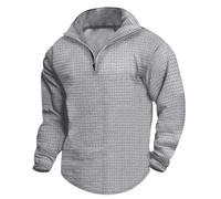 Men Quarter Zip Pullover Tops 1/4 Zipper Waffle Sweaters Solid Color Mock Neck Sweatshirts Casual Long Sleeve Shirts Suéter Deportivo para Hombre(Grey, M)