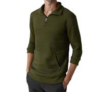 Men Quarter Zip Pullover Waffle Sweaters with Pockets Stand Collar Sweatshirt Winter Fall Long Sleeve Mock Neck Shirt Blusas para Hombre(Green, XXXL)