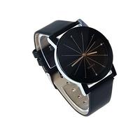 Men Quartz Dial Clock Leather Wrist Watch Round Case BK Aqpj403 (Black, One Size)