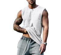 Men Quick Dry Sleeveless Vest Shirts Sports Bodybuilding Solid Tank Tops Loose Casual Lightweight T-Shirts (White,L)