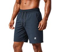 Men Quick Dry Sports Shorts with Multiple Zipper Pockets Breathable Sweat Wicking Laser Splicing Design Lightweight Stretch for Running Gym Training Outdoor Active Shorts Navy Blue XL