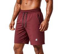 Men Quick Dry Sports Shorts with Multiple Zipper Pockets Breathable Sweat Wicking Laser Splicing Design Lightweight Stretch for Running Gym Training Outdoor Active Shorts Wind red XL