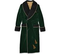 Men Quilted Smoking Long Robe Jackets Green Velvet Dressing Smoking Jacket Party Wear for Mens (UK, Alpha, M, Regular, Regular, Green)