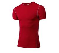 Men Rash Vest UPF 50+ Rash Guard Compression Shirt Short Sleeve Quick Drying Wetsuit Swimming Baselayer Top for Surfing BJJ Jiu Jitsu Red