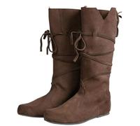 Men Renaissance Medieval Leather Faux Lace-up Boots Cosplay Vintage Stage Pirate Viking Shoes Boots
