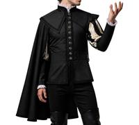 Men Renaissance Noble Costume with Cape Victorian Tudor Court Vest Puff Sleeve Shirt Medieval Lord Fancy Dress Outfit for Halloween