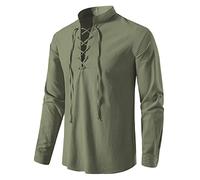 Men Retro Cotton Lace Up Shirt Medieval Costume Tops for Pirate Renaissance Halloween Cosplay Viking Tunic Steampunk Vampire Gothic Victorian Clothes-A275-Green-M