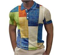 Men Retro Polo Shirts Classic Turn-Down Collar Short Sleeve Vintage Printed Polos Summer Golf Athletic Slim Fit Henley T Shirt Side Split Tops Business Work Casual Sport Polos Plus Size Polos M-4XL