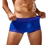 Men Ribbed Boxer Shorts Pouch Underwear Low Rise Stretch Trucks Sexy Seamless Underpants Comfort Breathable Briefs Blue M 2024
