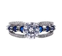 Men Rings Pack Hollow Blue Zircon Ring Elegant Rhinestone Ring Sapphire Jewellery Rings Women Fashion Full Diamond Zircon Rings for Women Size 6 10 Multiple Rings for Women Sets (Blue, 6)