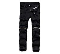 Men Ripped Jeans Slim Fit Denim Pants Distressed Casual Stretch Long Trousers Zipper Up Comfort Denim Pants Bermuda Jeans Relaxed Fit Mid Waist Summer Fall Trousers (Black,34,34)