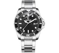 Men Rotatable Bezel Blue Dial Luminous Watch Gold Stainless Steel Band Waterproof Analog Quartz Watches, Silver black, Quartz Watch