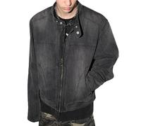 Men Round Collar Two-way Zipper Denim Jacket Wash Cropped Loose Jean Jacket Spring Fashion Handsome Denim Outerwear