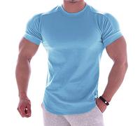 Men Round Neck T-Shirt Stretch Casual T-Shirt Men for Sports Basic Shirt Slim Fit Solid Color T-Shirts Short Sleeve Tops for Men Lightweight Men Summer T-Shirt A-Sky Blue 3XL