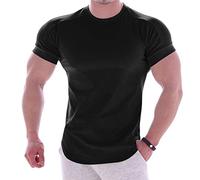 Men Round Neck T-Shirt Stretch Casual Tee Bodybuilding Athletic Shirts Muscle Tshirt Sports Basic Shirts Summer Slim Fit Solid Top Short Sleeve Lightweight Tops Quick Dry Gym Workout Fitness