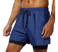 Men Running Shorts Compression Liner 2 in 1 Loose Fit Drawstrinhg Elasticated Waist Plain Lightweight Short Trouser Pockets Breathable Summer Half Pants Sports Joggers Beach Bottoms Outdoor Workout