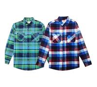 Men’s 1/2/3 pack Button-Down Checked Shirts Two Pocket 100% Cotton Long Sleeve Regular Fit Flannel for Adult, Sizes S to 2XL (UK, Alpha, L, Regular, Regular, 2 Pack_Green/Blu.red_Style-1)