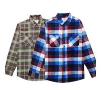 Men’s 1/2/3 pack Button-Down Checked Shirts Two Pocket 100% Cotton Long Sleeve Regular Fit Flannel for Adult, Sizes S to 2XL (UK, Alpha, L, Regular, Regular, 2 Pack_Khaki/Blu.red_Style-1)