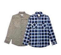 Men’s 1/2/3 pack Button-Down Checked Shirts Two Pocket 100% Cotton Long Sleeve Regular Fit Flannel for Adult, Sizes S to 2XL (UK, Alpha, S, Regular, Regular, 2 Pack_Beige.green/blu.white_Style-1)