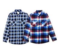 Men’s 1/2/3 pack Button-Down Checked Shirts Two Pocket 100% Cotton Long Sleeve Regular Fit Flannel for Adult, Sizes S to 2XL (UK, Alpha, XXL, Regular, Regular, 2 Pack_Blu.Red/Blu.white_Style_1)